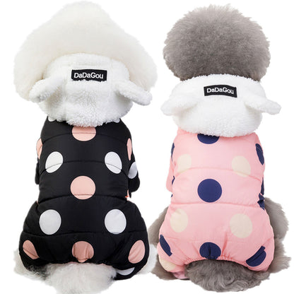 Cozy Polka Dot Pet Coat – Warm Cotton Jacket for All-Four-Leg Coverage - Pet house