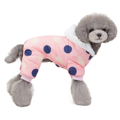 Cozy Polka Dot Pet Coat – Warm Cotton Jacket for All-Four-Leg Coverage - Pet house