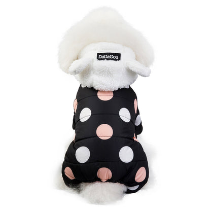 Cozy Polka Dot Pet Coat – Warm Cotton Jacket for All-Four-Leg Coverage - Pet house