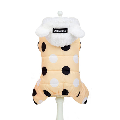 Cozy Polka Dot Pet Coat – Warm Cotton Jacket for All-Four-Leg Coverage - Pet house