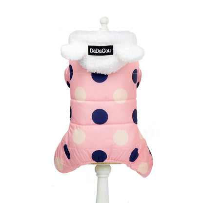 Cozy Polka Dot Pet Coat – Warm Cotton Jacket for All-Four-Leg Coverage - Pet house