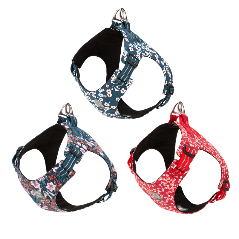 Floral No-Pull Cotton Pet Harness – Reflective, Adjustable & Stylish - Pet house