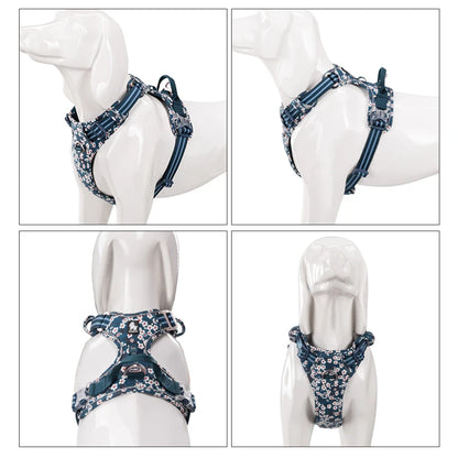 Floral No-Pull Cotton Pet Harness – Reflective, Adjustable & Stylish - Pet house