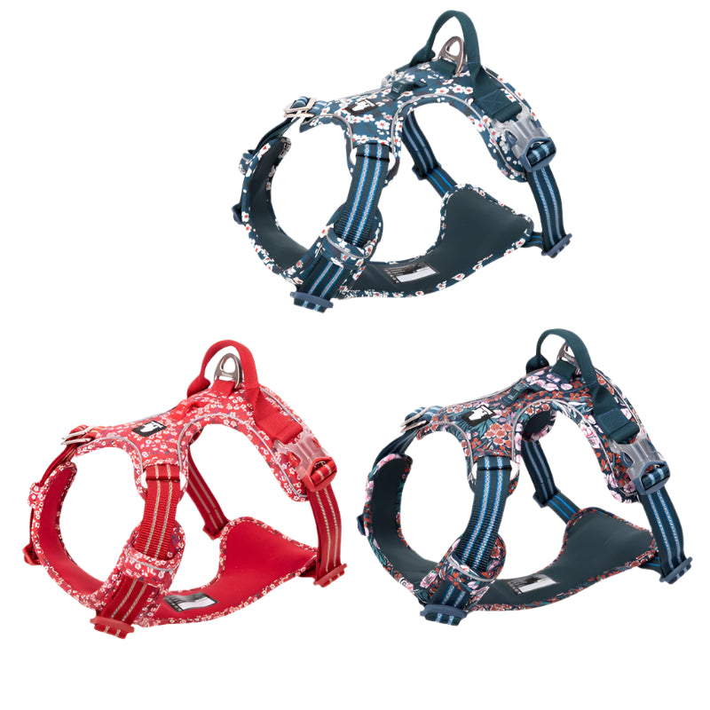 Floral No-Pull Cotton Pet Harness – Reflective, Adjustable & Stylish - Pet house