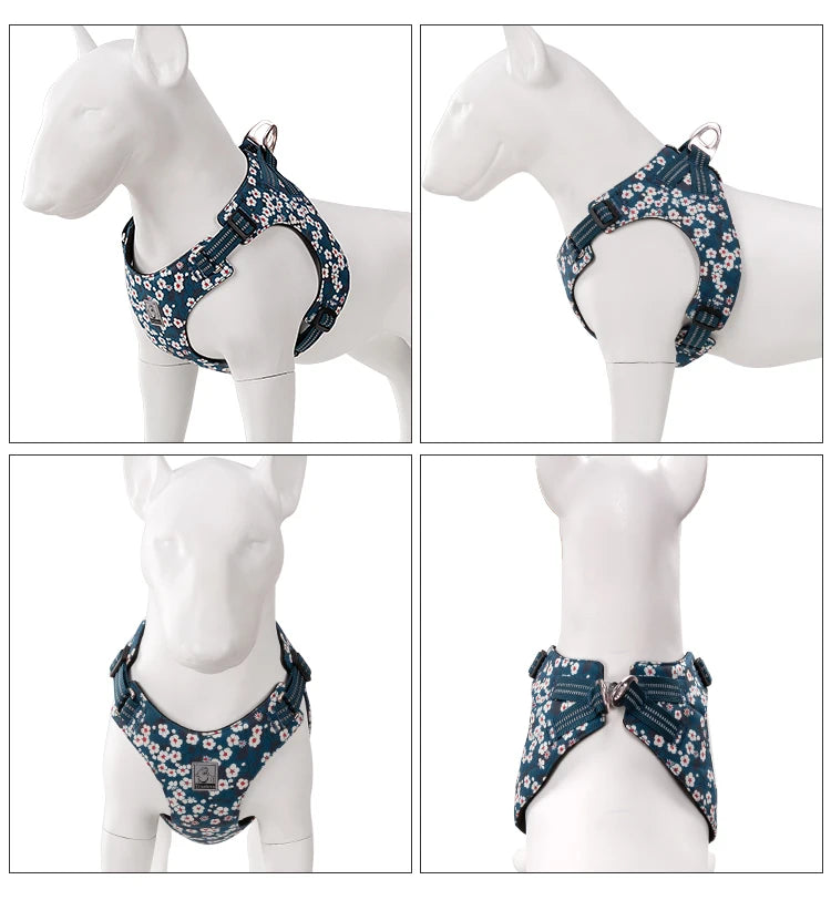 Floral No-Pull Cotton Pet Harness – Reflective, Adjustable & Stylish - Pet house