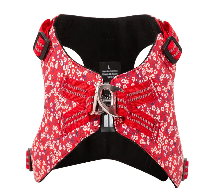 Floral No-Pull Cotton Pet Harness – Reflective, Adjustable & Stylish - Pet house