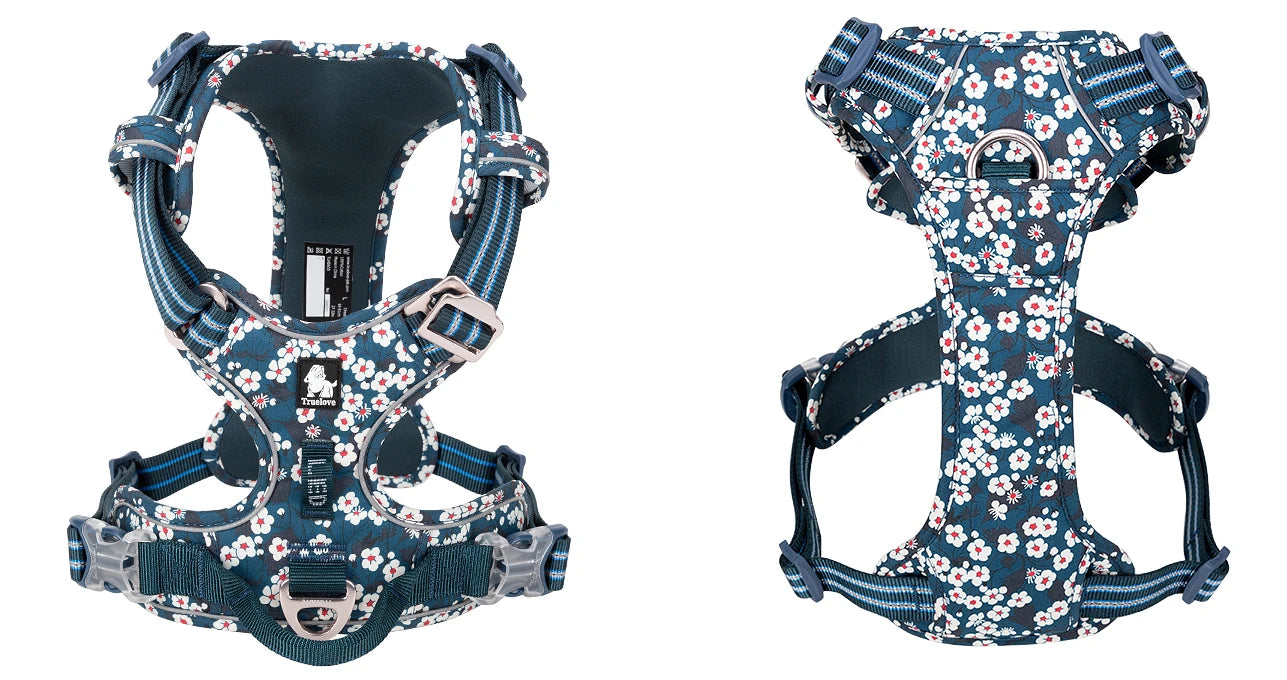 Floral No-Pull Cotton Pet Harness – Reflective, Adjustable & Stylish - Pet house