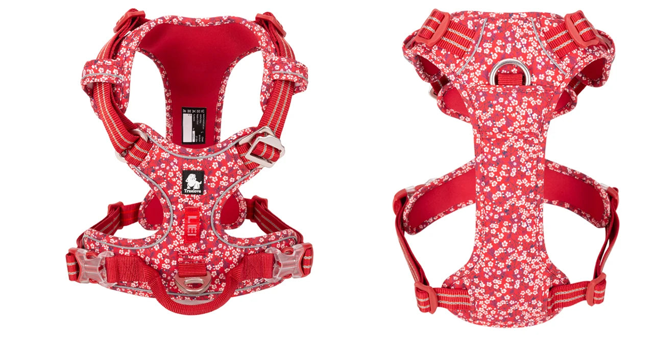 Floral No-Pull Cotton Pet Harness – Reflective, Adjustable & Stylish - Pet house