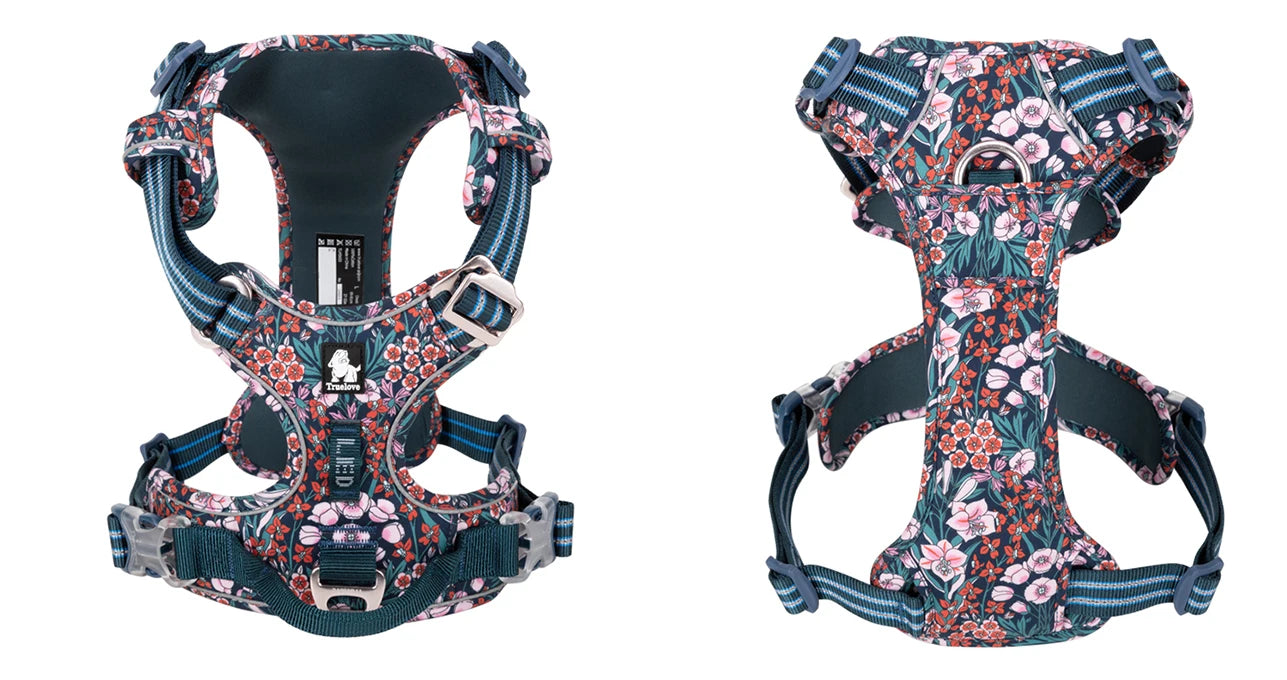 Floral No-Pull Cotton Pet Harness – Reflective, Adjustable & Stylish - Pet house