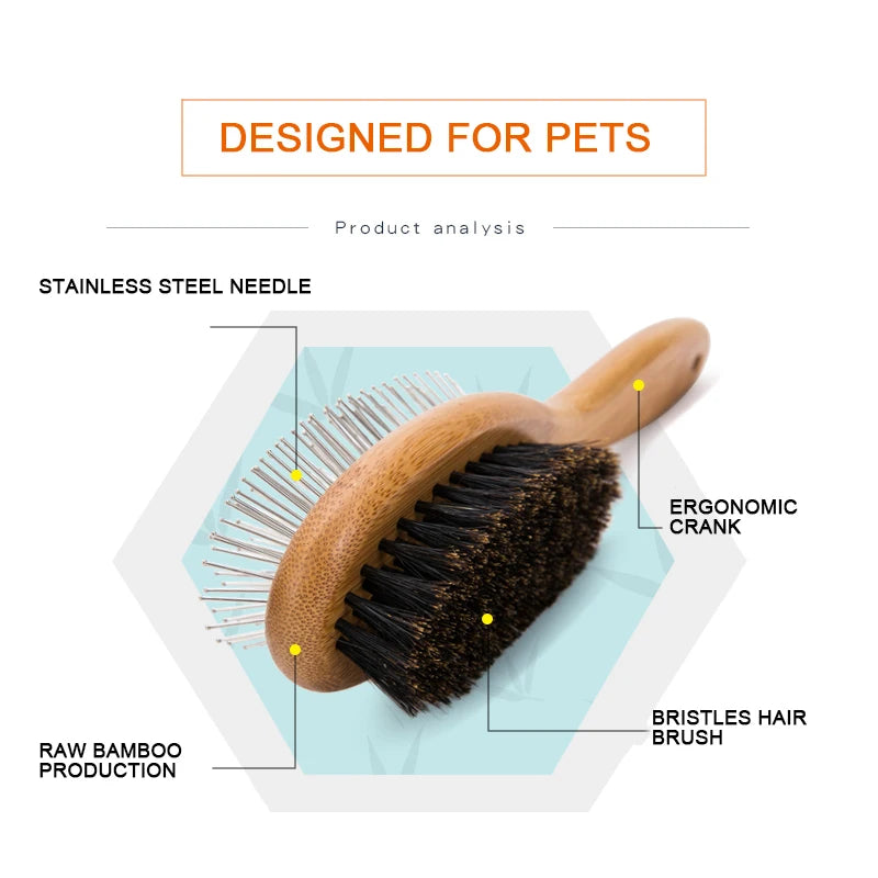 Double-Sided Pet Brush – Stainless Steel & Bristle Grooming Tool! - Pet house