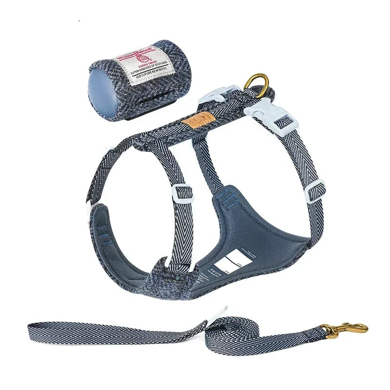 Harris Tweed Fabric Dog Harness & Leash Set – Stylish, No-Pull & Adjustable! - Pet house