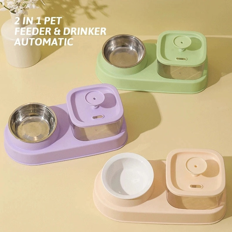 2-in-1 Cat Water Dispenser & Feeding Bowl – Automatic Hydration & Mess-Free Feeding! - Pet house